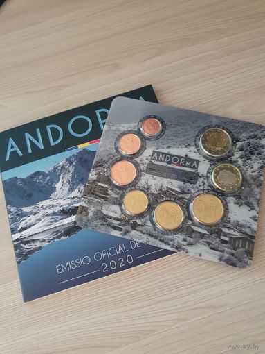 Андорра 2020 год. 1, 2, 5, 10, 20, 50 евроцентов, 1, 2 евро. Официальный набор монет в буклете.