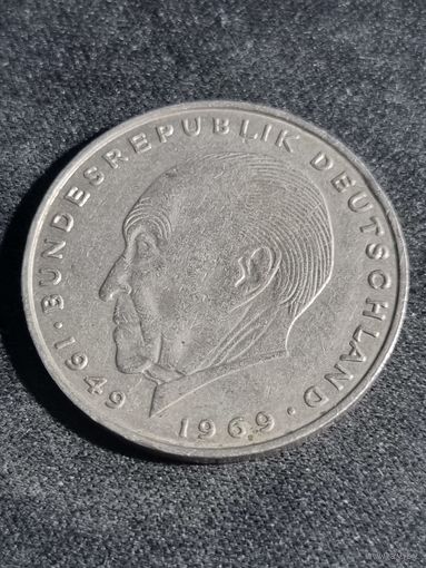Германия  2 марки 1972 D Конрад Аденауэр
