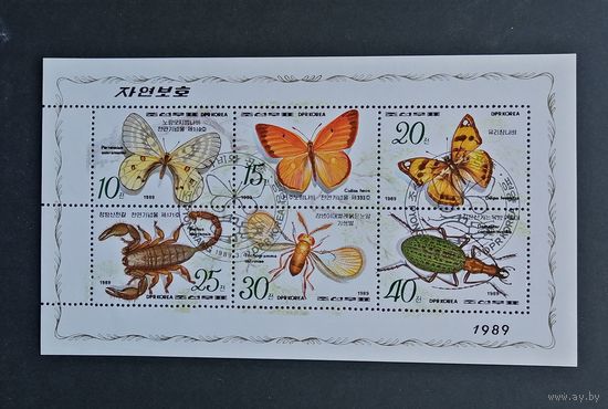 Корея / КНДР /1989/ Фауна / Бабочки. Насекомые. / Блок #6 марок