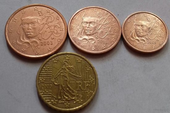 Набор евро монет Франция 2003 г. (1, 2, 5, 10 евроцентов)