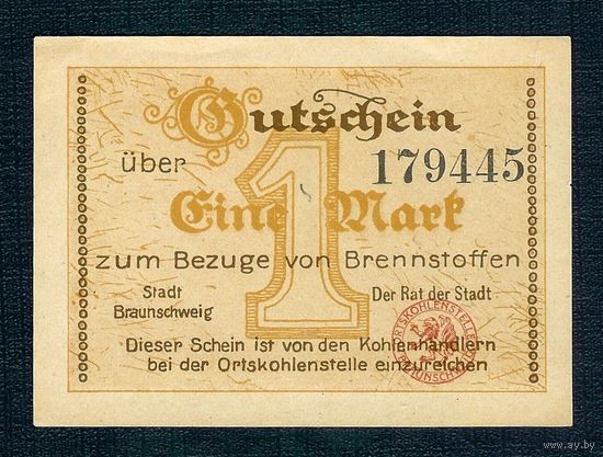 Германия (Braunschweig), 1 марка  1919 год. UNC-