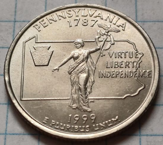 США 1/4 доллара, 1999 Квотер штата Пенсильвания      P      ( 2-5-2 )