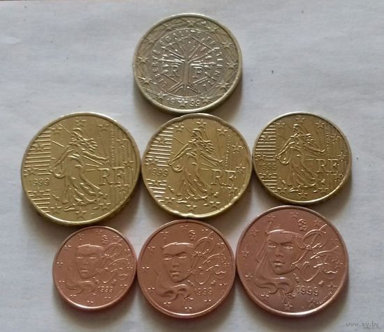 Набор евро монет Франция 1999 г. (1, 2, 5, 10, 20, 50 евроцентов, 1 евро)