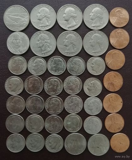 Лот американских монет для пополнения коллекции различный номинал  различные года.Распродажа!