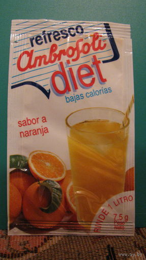 Этикетка от растворимого напитка Ambrosoli (апельсиновый).