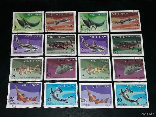 Вьетнам 1980 Фауна Хищные рыбы Полная серия 16 марок (8 + 8 б/з)