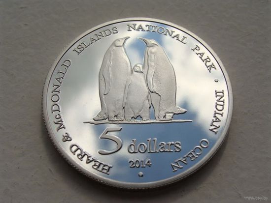 Остров Херд и Макдональд. 5 долларов 2014 год "Пингвины"  UNUSUAL