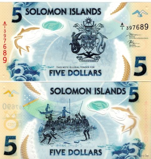 Соломоновы острова 5 долларов 2019 год UNC (полимер из пачки)