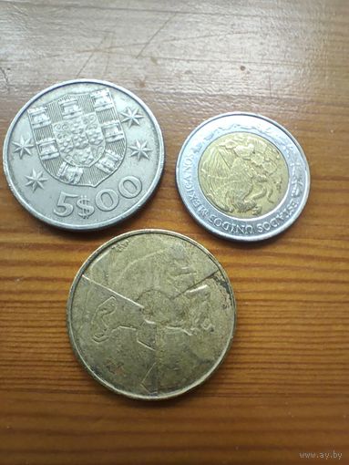 Мексика 1 доллар 2010, Португалия 5 1979, Бельгия 5 франков 1988  -78