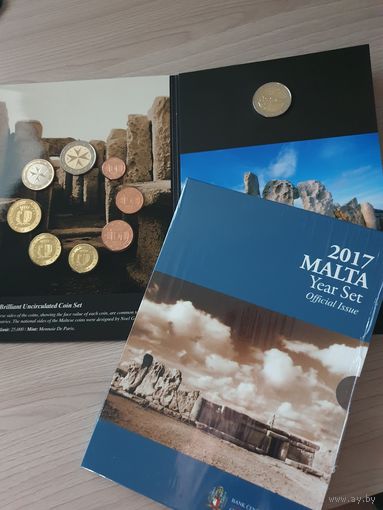 Официальный набор монет евро 2017 года Мальты регулярного чекана 1, 2, 5, 10, 20, 50 центов, 1 и 2 евро и 2 евро Хаджар-Ким. BU