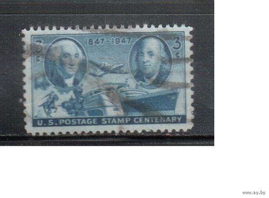 США-1947, (Мих.555), гаш.  , 100-лет марке США ,Личности ,Самолет, Корабль(одиночка)(1)