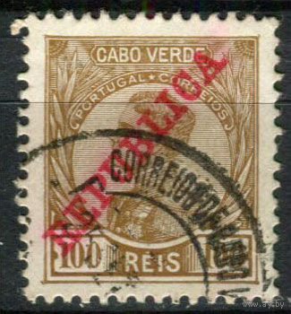 Португальские колонии - Кабо-Верде - 1912 - Король Мануэл II и надпечатка REPUBLICA 100R - [Mi.108] - 1 марка. Гашеная.  (Лот 144AS)