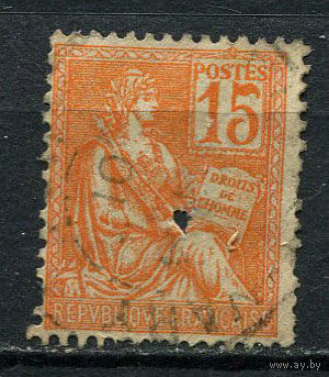 Франция - 1900/1917 - Аллегория 15C - (с повреждением) - [Mi.92ii] - 1 марка. Гашеная.  (Лот 129CB)