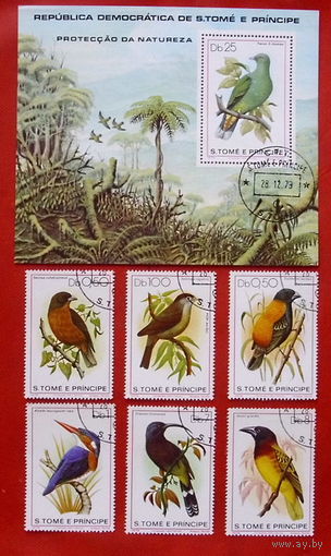 Сан Томе и Принсипи. Птицы. ( Блок и 6 марок ) 1979 года.