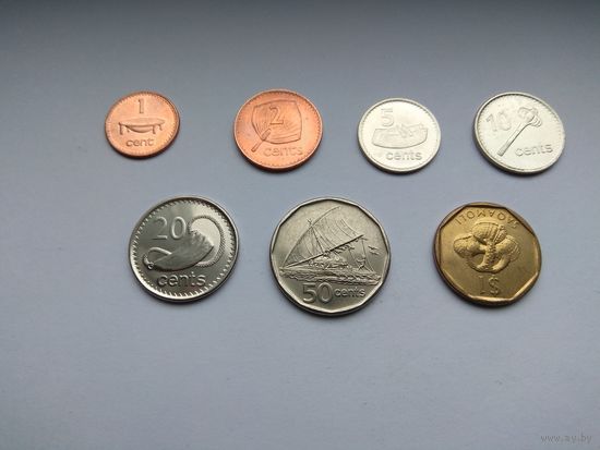 Фиджи. 1-2-5-10-20-50 центов - 1 доллар 2001-2010 года.  UNC. 7 монет