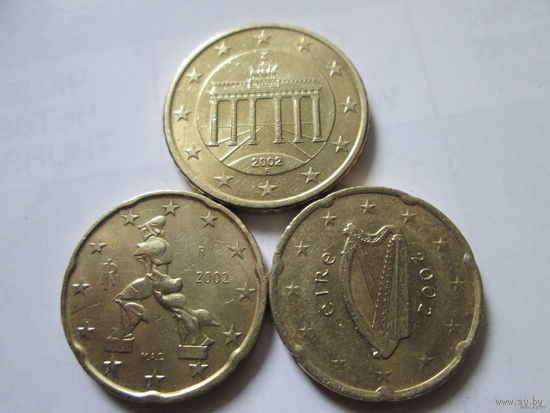 Лот евро монет 1 (1х50 ец + 2х20 ец) Германия, Италия, Ирландия - 2002 г.
