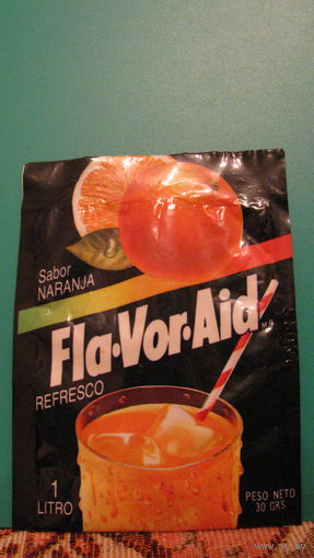 Этикетка от растворимого напитка Fla-Vor-Aid (апельсин).