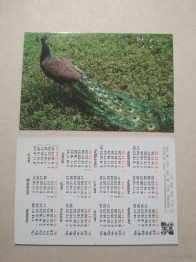 Карманный календарик. Зоопарк. Павлин. 1991 год