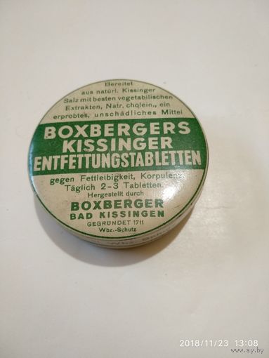 Старинная жестяная упаковка из под BOXBERGERS KISSINGER ENTFETTUNGSTABLETTEN.Made in Germany.1930-ые г.г.