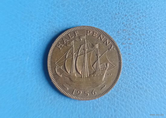 Великобритания 1/2 пенни 1956 год королева Елизавета корабль Голден Хинд состояние