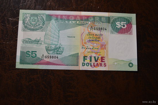 Сингапур 5 долларов образца 1989 года AUNC p19