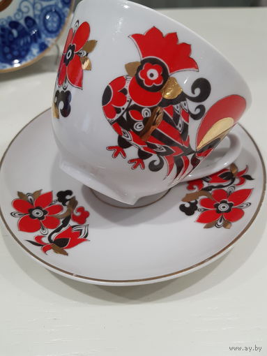 Чашка с блюдцем чайная пара Золотой петушок ЛФЗ