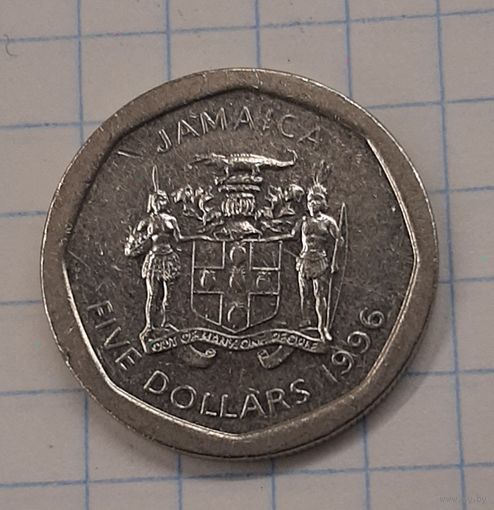Ямайка 5 долларов 1996г. km163