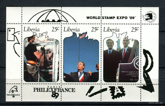 Либерия - 1989 - Международные филателистические выставки WORLD STAMP EXPO 89 и PHILEXFRANCE 89 - [Mi. bl. 123] - полная серия - 1 блок. MNH.