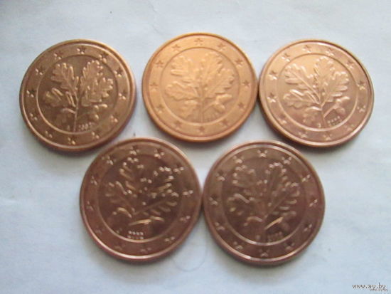 1 евроцент, Германия 2002 г., A+D+F+G+J