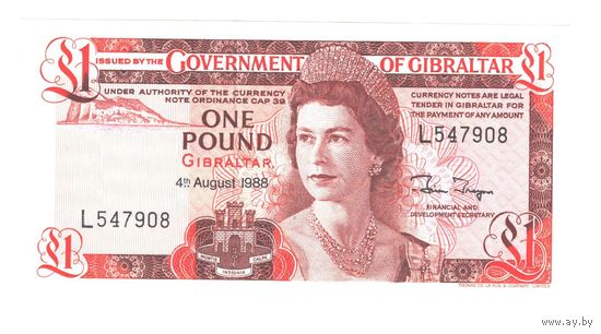 Гибралтар 1 фунт 1988 года. Тип Р 20e. Состояние UNC!