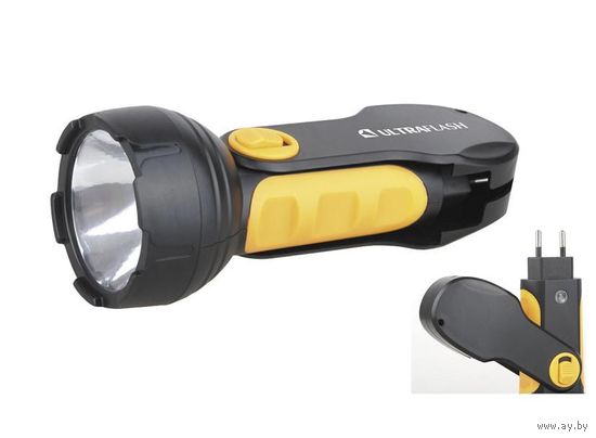 Ultraflash LED 3816 LED3816 (фонарь аккум 220В, черный/желтый, 9 LED, SLA, пласт, склад. вилка коробка).