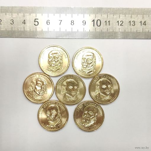 Лот из 7 монет номиналом 1 доллар США, серии Президенты