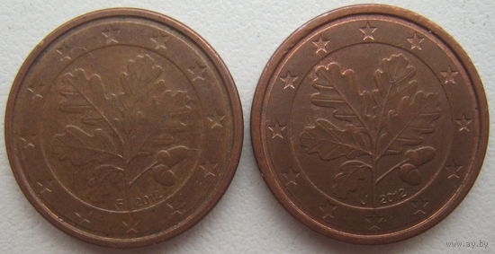 Германия 1 евроцент 2012 г. (F) (J). Цена за 1 шт.