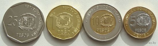 Доминиканская Республика. набор 4 монеты 1, 5, 10, 25 песо 2016 - 2017 год
