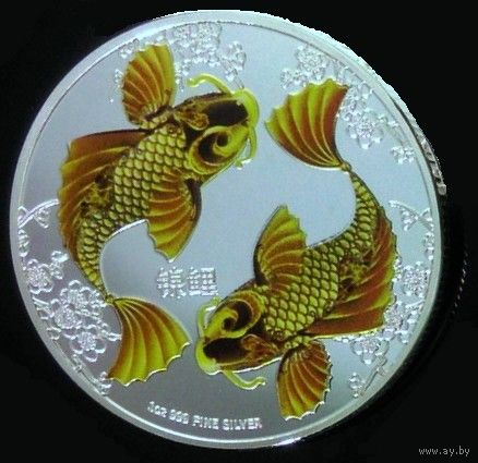 2 доллара 2012 Ниуэ Золотые рыбки цветная копия