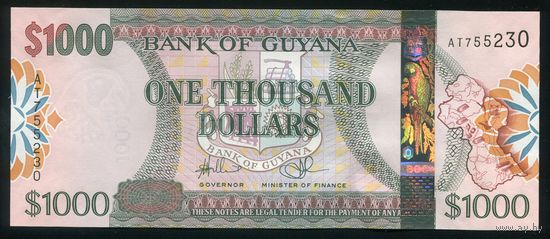 Гайана 1000 долларов 2011 г. Р38b. Серия AT. UNC