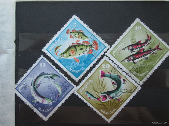 Рыбы 4 марки Монголия 1965 г