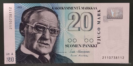 20 марок 1993 года - Финляндия - UNC "-" - нечастые подписи!