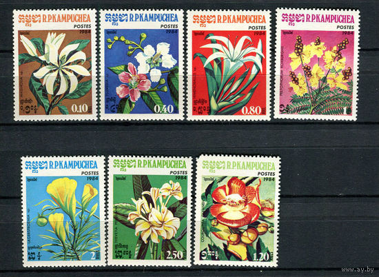 Камбоджа - 1984 - Цветы - (у марок с номиналами 0,10 и 0,80 клей с отпечатками пальцев) - [Mi. 591-597] - полная серия - 7 марок. MNH.