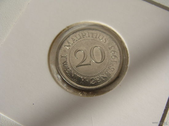 Маврикий. 20 центов 1993 год КМ#53 Нечастая!!!