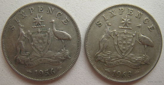 Австралия 6 пенсов 1956, 1963 гг. Цена за 1 шт.