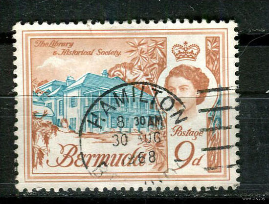 Британские колонии - Бермуды - 1962/1969 - Королева Елизавета II и архитеткутра 9Р - [Mi.169] - 1 марка. Гашеная.  (Лот 65AL)