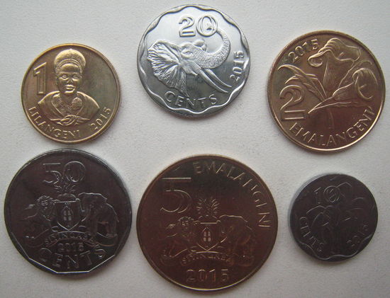Свазиленд 10, 20, 50 центов, 1, 2, 5 эмалангени 2015 г. Комплект