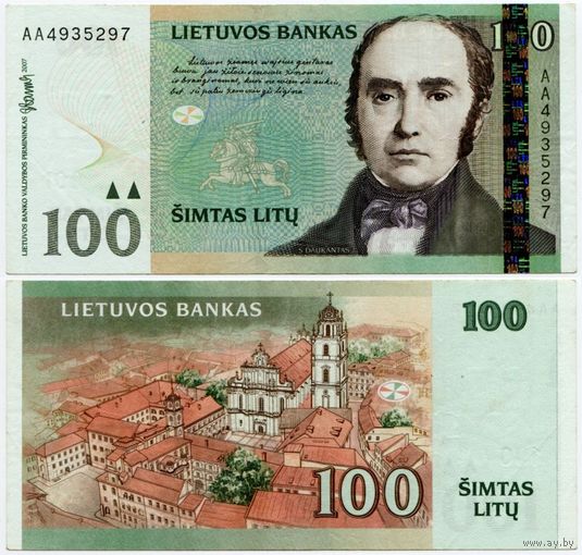 Литва. 100 лит (образца 2007 года, P70, XF) [серия AA]