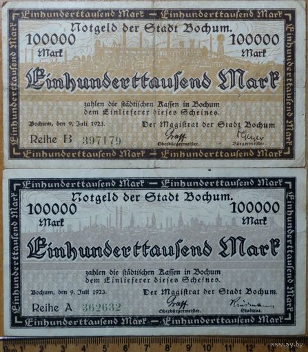 100000 марок 1923г. Бохум