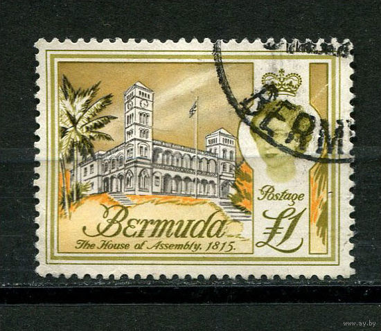 Британские колонии - Бермуды - 1962/1969 - Королева Елизавета II и архитеткутра 1F - [Mi.180] - 1 марка. Гашеная.  (Лот 74AL)