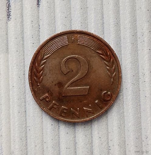 2 пфеннига 1966 года(F) Федеративная республика. Красивая монета! Родная патина!
