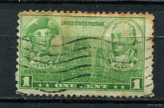 США - 1936/1937 - Джон Пол Джонс и Джон Барри 1С - (есть тонкое место) - [Mi.395] - 1 марка. Гашеная.  (Лот 60EE)-T2P39
