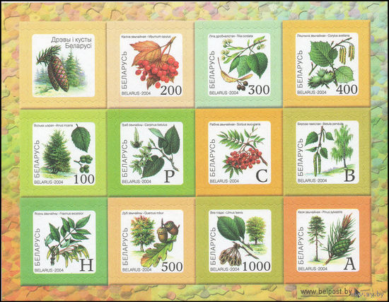 Восьмой стандартный выпуск Беларусь 2004 год (554-564) серия из 11 марок в малом листе