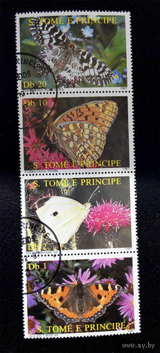 Сан Томе и Принсипи 1987 г. Бабочки. Насекомые. Фауна, сцепка из 4 марок #0222-Ф1P51